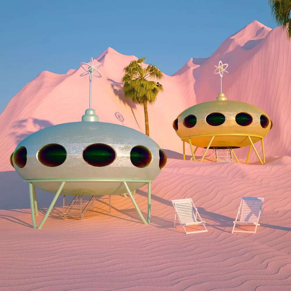Casas Futuro sobre dunas rosas